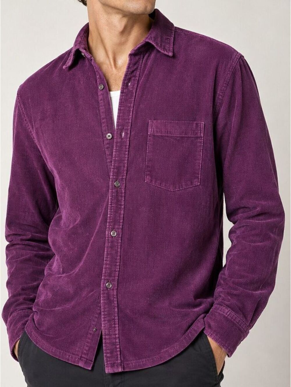 TOPMAN Men's Purple Corduroy Button Up Shirt S 38 Long Sleeve 100% Cotton